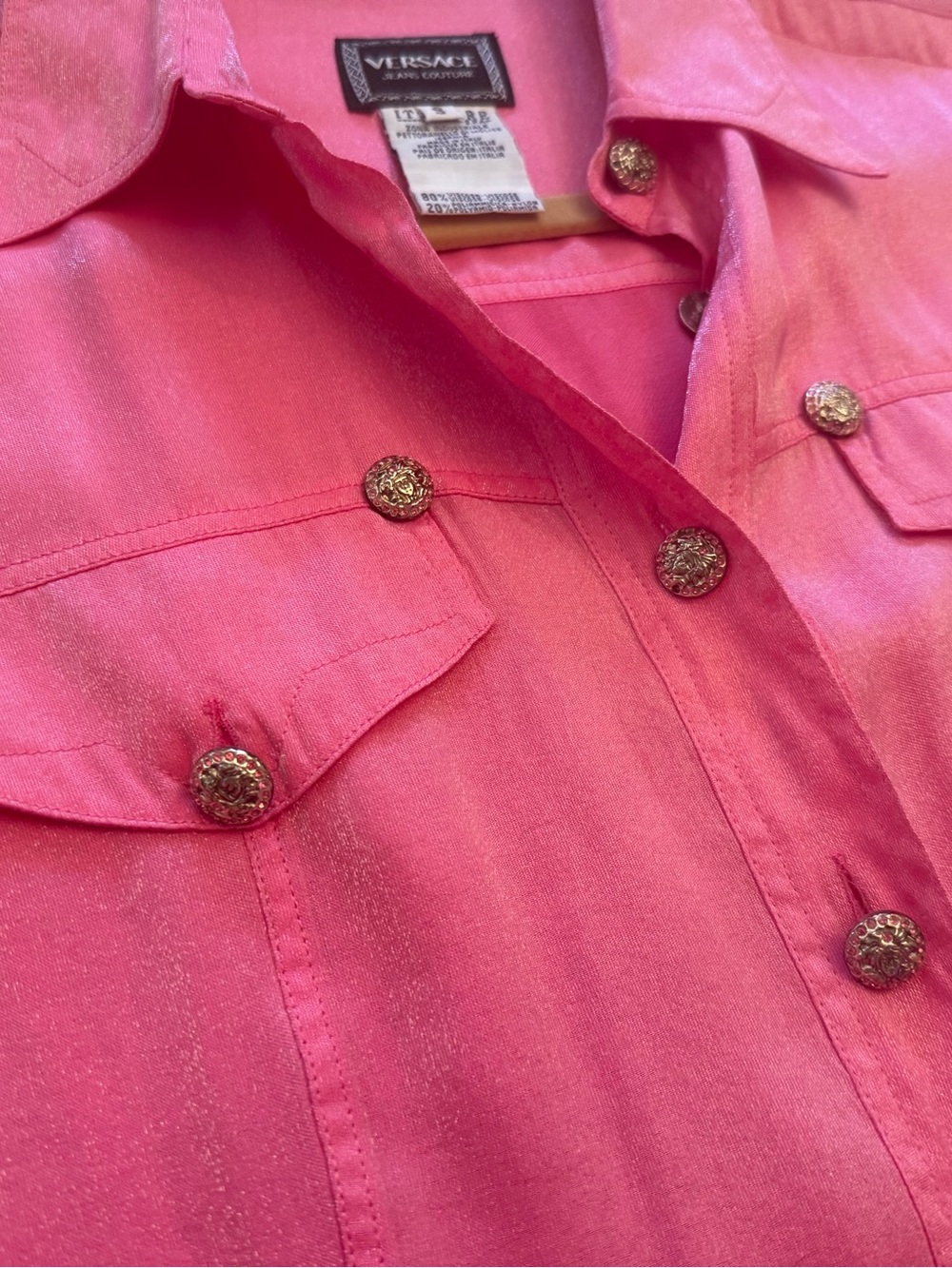 Hot pink Versace  with silver buttons sparkly blouse